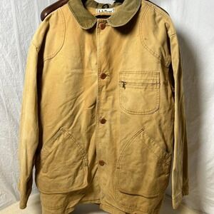 Vintage L.L. Bean Mens Tan Flannel Lined Canvas Barn Coat Chore Jacket XL